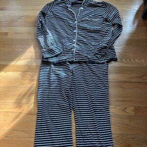 J. Crew Dreamy Cotton-Blend Long Sleep Pajama set in Blue White Stripe Large